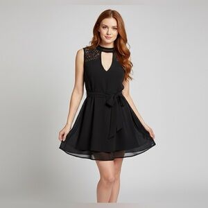 Black Lace-Shoulder Fit & Flare Dress – Size Medium (NWT)